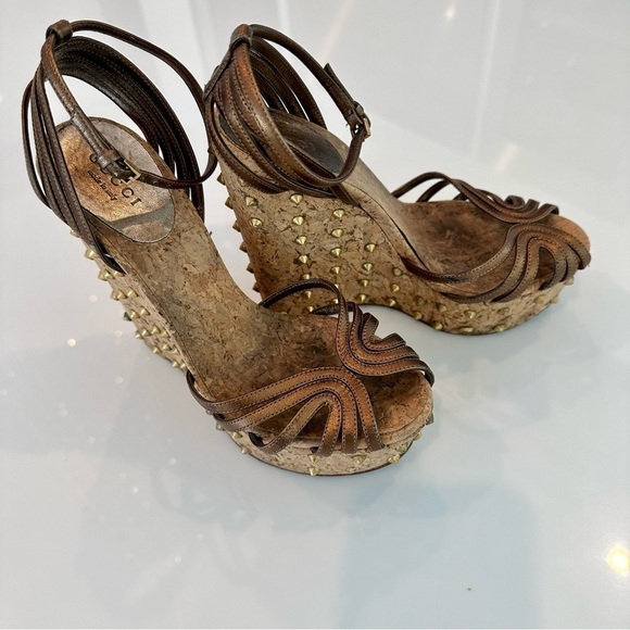 Gucci Studded Cecyl Leather Wedges - Picture 4 of 16
